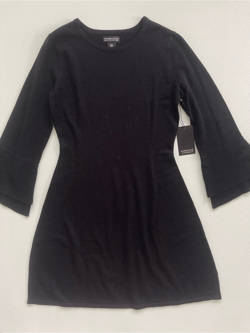 Adrienne Vittadini Black Bell Sleeved Merino Wool Dress Sz S